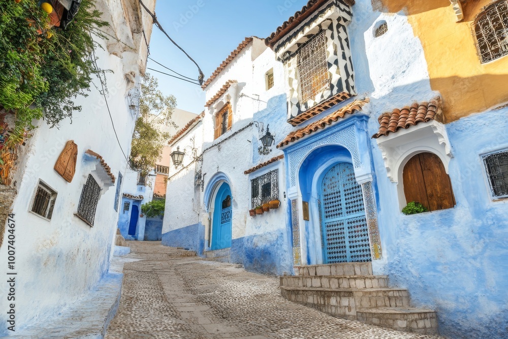 Houses painted in blue at Chefchaouen, Morocco Houses painted in blue at Chefchaouen, Morocco