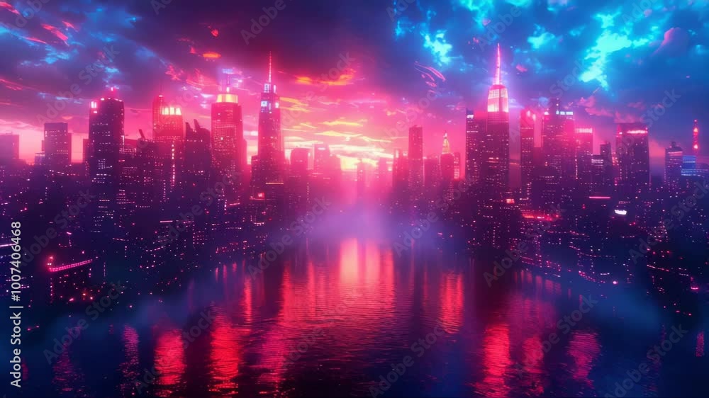 Futuristic city at night with road and lights Futuristic city at night with road and lights