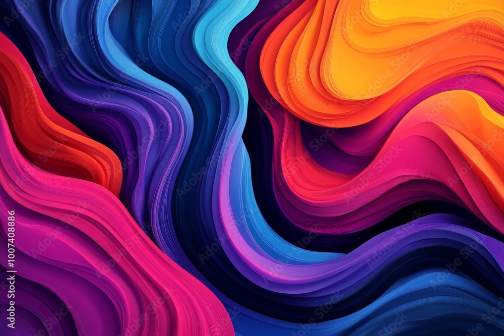 Fototapeta premium Abstract multicolored wavy ornament with gradient colors on black ground