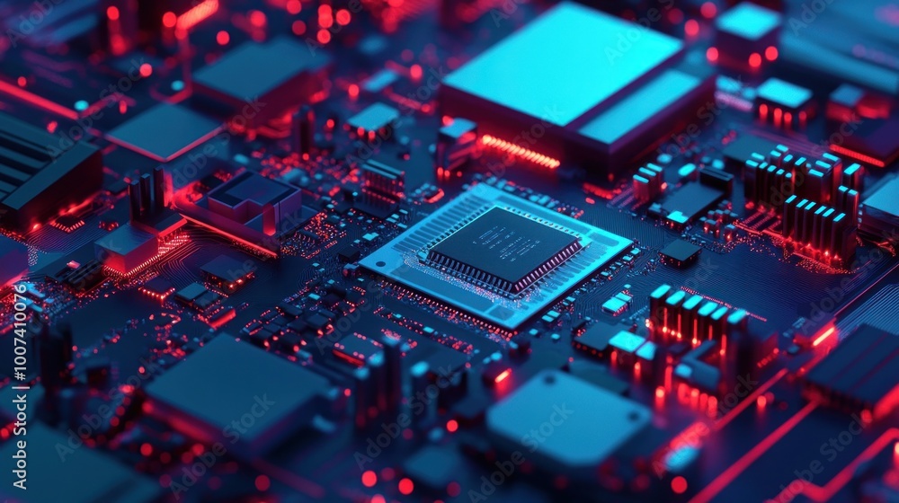 Circuit Board with Red and Blue Lights Circuit Board with Red and Blue Lights