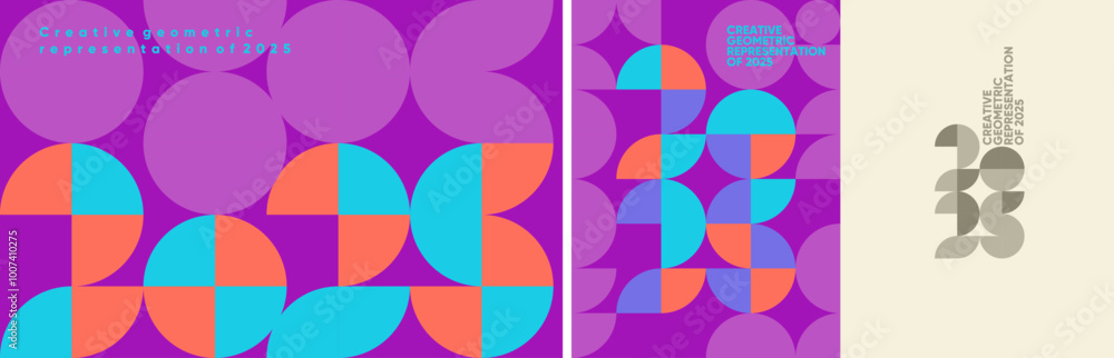 A creative geometric representation of 2025, using vibrant purple, blue, and orange tones in a modern vector design. Ideal for branding, exhibition materials, and sale banners. A creative geometric representation of 2025, using vibrant purple, blue, and orange tones in a modern vector design. Ideal for branding, exhibition materials, and sale banners.