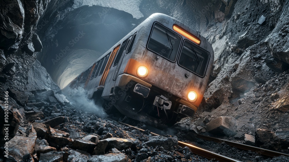 A train is going down a track in a tunnel A train is going down a track in a tunnel