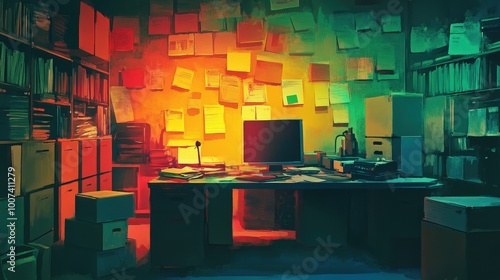 Office Chaos: Depiction of Bad Management in a Vibrant Painting photo