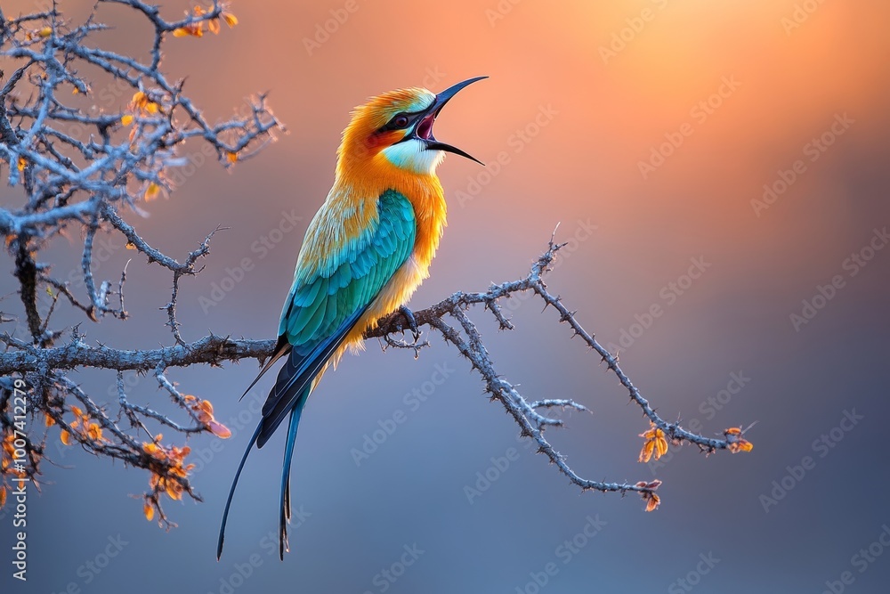 Fototapeta premium A swallow-tailed bee-eater (Merops hirundineus) in the former Kalahari Gemsbok National Park of the Kgalagadi Transfrontier Park