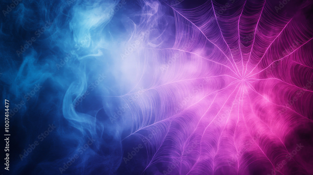 Obraz premium Spooky spiderweb with blue and pink smoke.