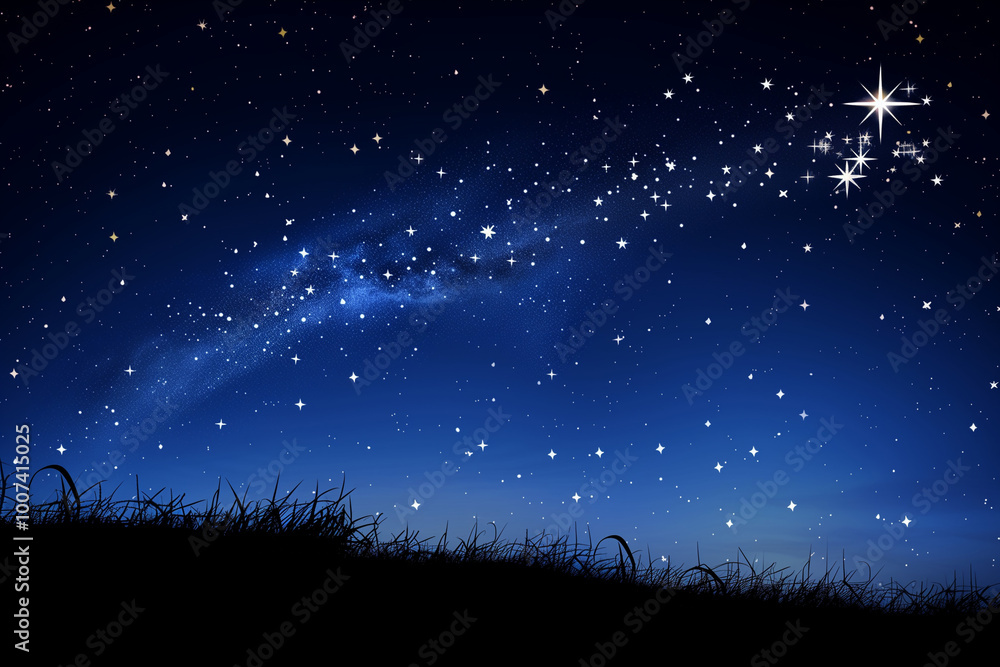 Naklejka premium Shooting Star in the Firmament Lights the Path to Bethlehem Representing Faith and Guiding to the Birth of Jesus Christ