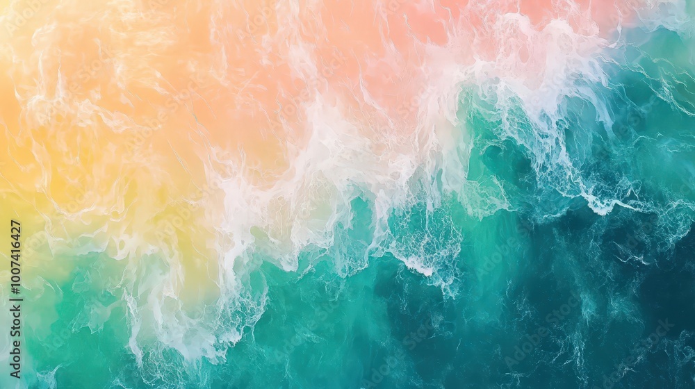 Fototapeta premium Aerial Seascape Painting with Vibrant Pastel Background - Serene Ocean Water Landscape from Drone Perspective