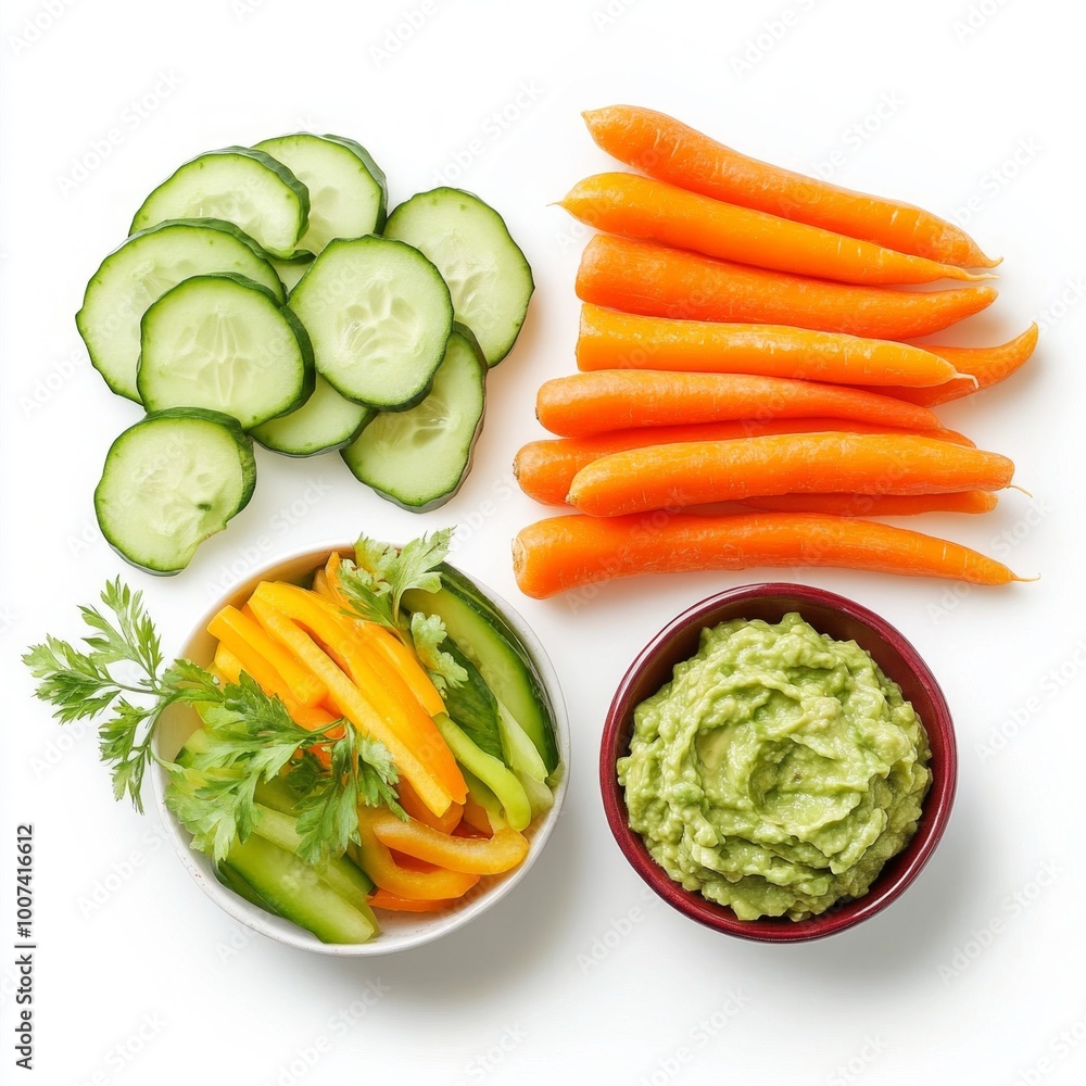 Healthy snacks with vibrant vegetables. Fresh cucumber slices and bright carrot sticks are served with colorful bell peppers and a creamy dip. Great for parties or nutritious meals. AI Healthy snacks with vibrant vegetables. Fresh cucumber slices and bright carrot sticks are served with colorful bell peppers and a creamy dip. Great for parties or nutritious meals. AI