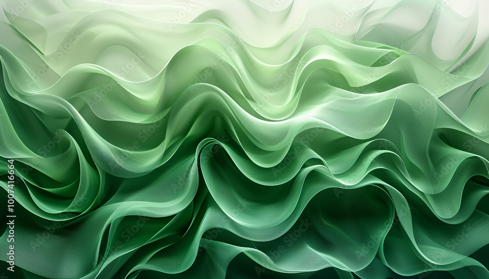 Abstract green satin waves pattern with a soft light texture, perfect for wallpaper or textile design Abstract green satin waves pattern with a soft light texture, perfect for wallpaper or textile design