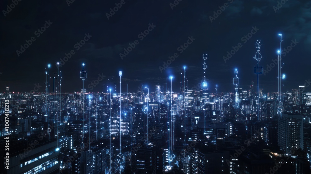 Futuristic Cityscape with Digital Overlay Futuristic Cityscape with Digital Overlay