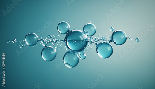Water droplets, molecules, science and biology abstract futuristic art, fluids