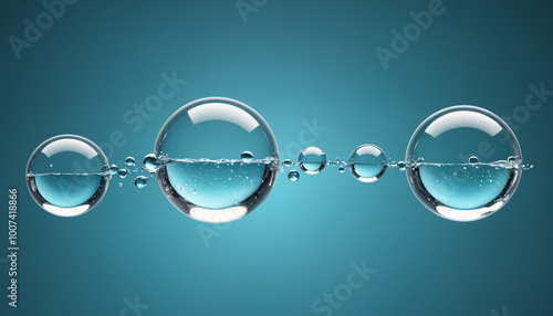 Water droplets, molecules, science and biology abstract futuristic art, fluids