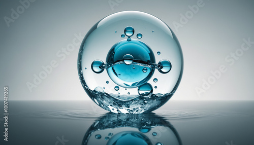 Water droplets, molecules, science and biology abstract futuristic art, fluids