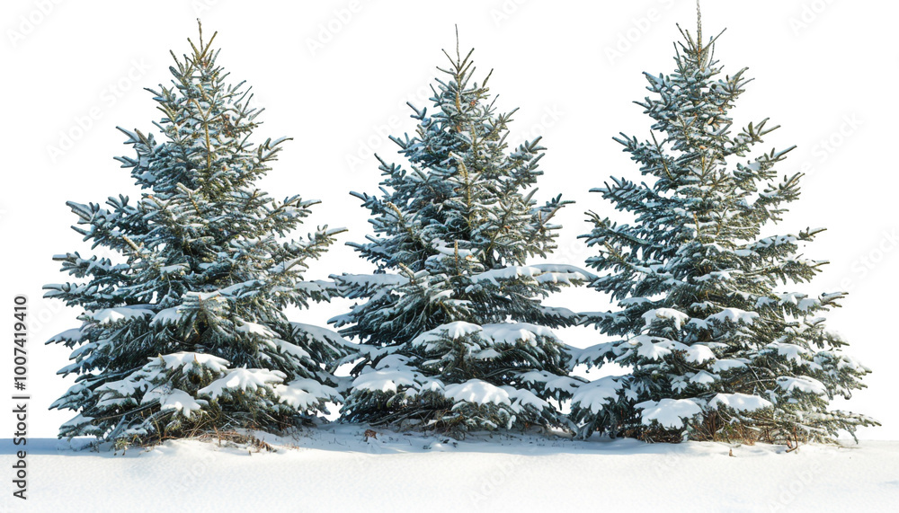 Obraz premium Beautiful Christmas Trees Covered in Snow with White Blank Space