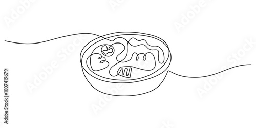 Ramen noodles in one line drawing. Asian food concept.