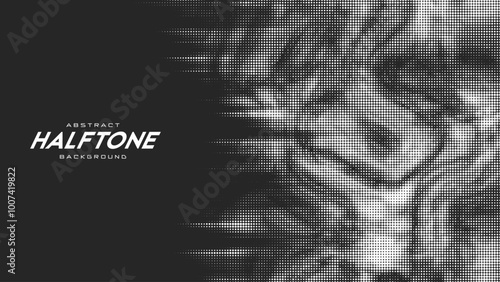 Abstract vector torn monochrome halftone background. Scrathed dotted texture element.