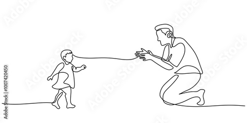 Father and daughter in one line drawing. Parenting concept. Minimalist vector illustration.