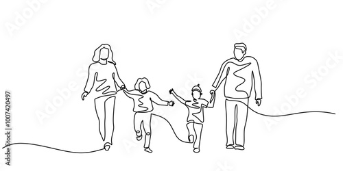 Family in one line drawing. Parenting concept. Simple vector illustration.