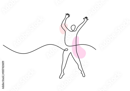 Man jumping in one line drawing. People energy concept. Simple vector illustration.