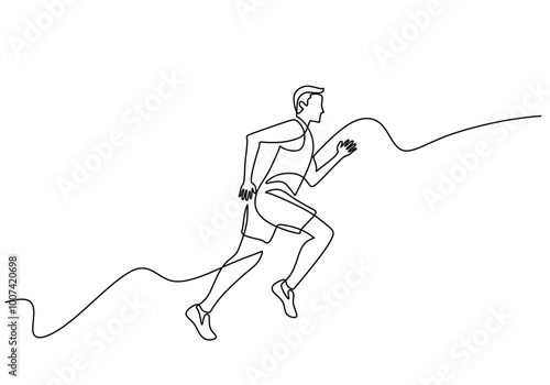 Person running in one line drawing. Energy concept. Minimalist vector design on white background.