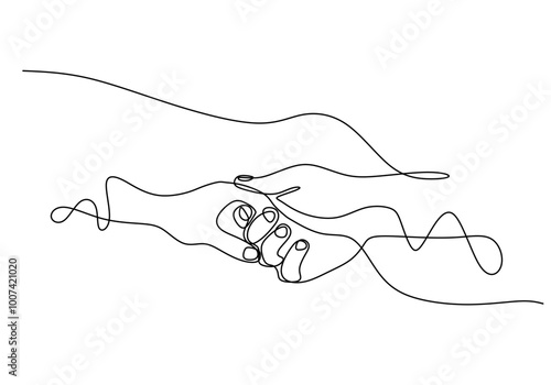 Connected hands in one line drawing. Unity sign. Minimalist vector illustration on white background.