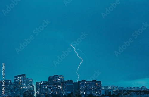 Picturesque view of lightning, hunderstorm over the City. photo