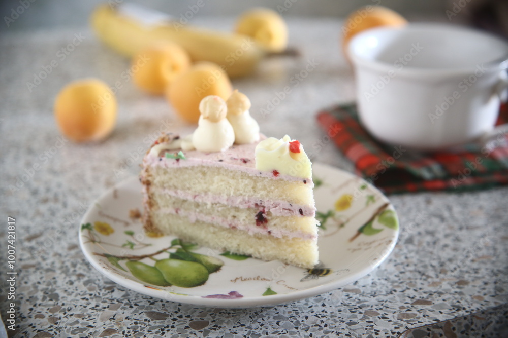 piece of tasty cake and cup of tea piece of tasty cake and cup of tea