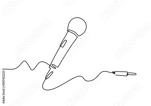 Retro microphone in one line drawing. Music and podcast recording tool.