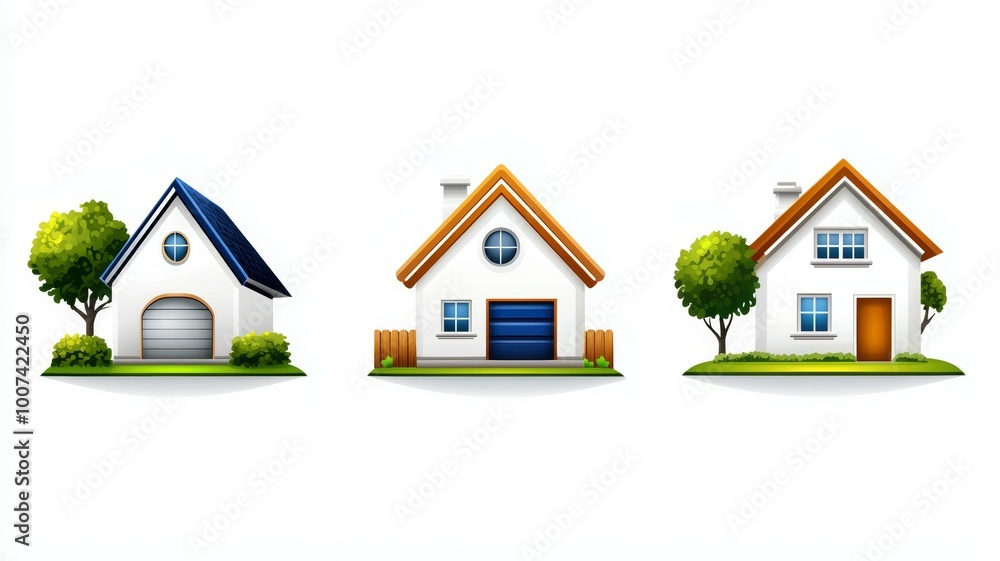 Three houses with a tree in front of them Three houses with a tree in front of them