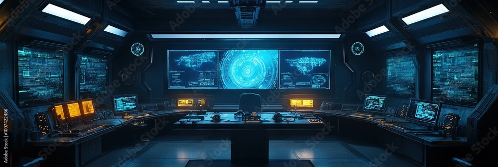 Real world map on big screen in Sci-Fi laboratory, map has hologram effect, Real world map on big screen in Sci-Fi laboratory, map has hologram effect,
