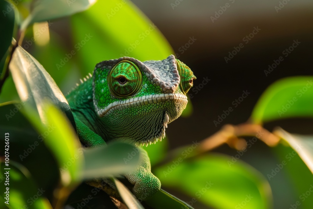 Fototapeta premium This male Malagasy Giant Chameleon (Furcifer oustaleti) was found in the Anja Community Reserve in the Haute Matsiatra region of Madagascar