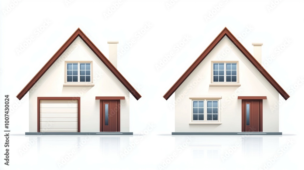 Two houses side by side, one is white and the other is brown Two houses side by side, one is white and the other is brown