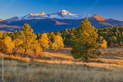 Sunrise on Mt Sopris. Colorful mountains and forests. photo