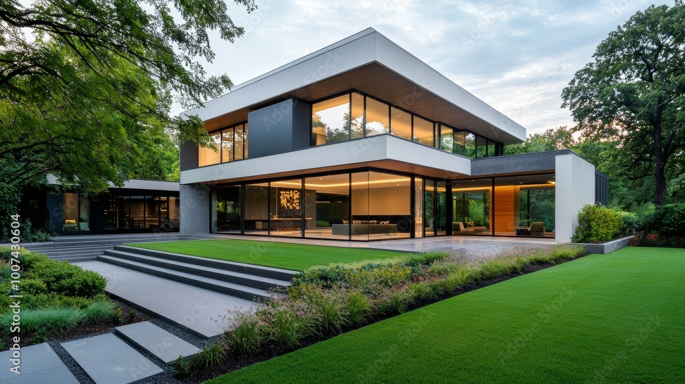 A large house with a large lawn and a lot of greenery A large house with a large lawn and a lot of greenery