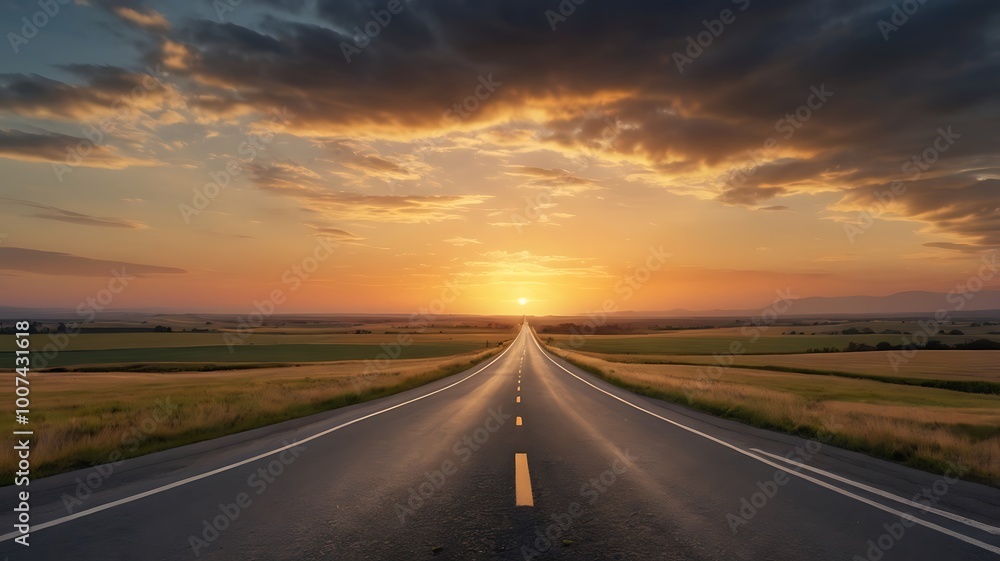 Serene Cinematic Landscape Featuring a Long Winding Road Serene Cinematic Landscape Featuring a Long Winding Road
