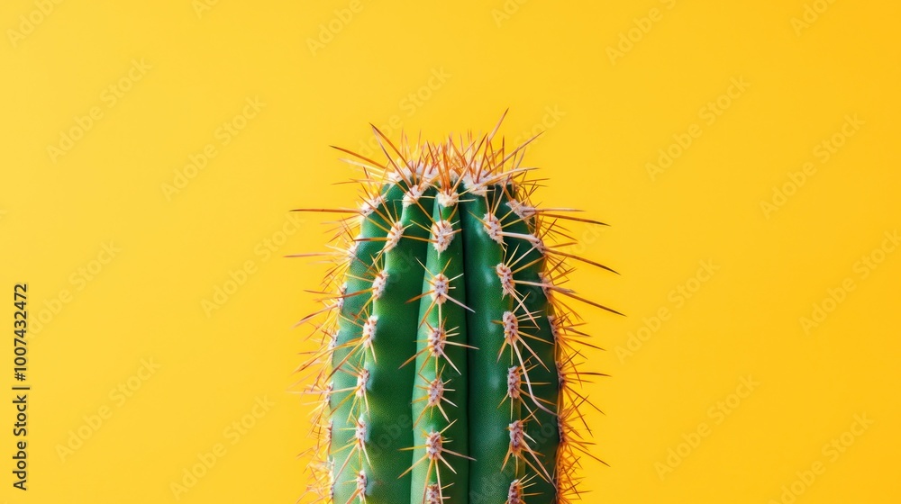 Naklejka premium Tall green cactus against a bright yellow background