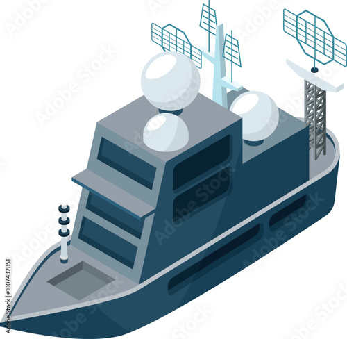 Patrol boat isometric. Coast guard police ship