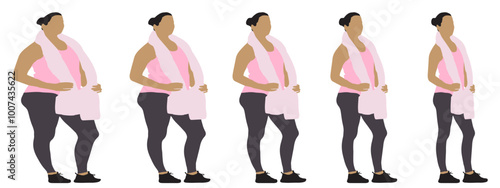 Conceptual fat overweight obese female vs slim fit healthy body after weight loss or diet on white background banner. A  fitness, nutrition or obesity, health shape illustration vector as silhouettes