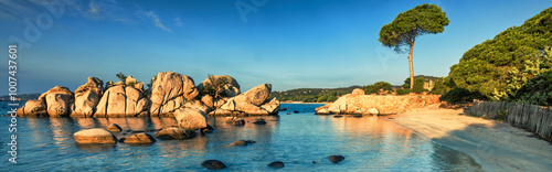 Фотография Scenic and vibrant Rocks at a beach with pines - Travel concept