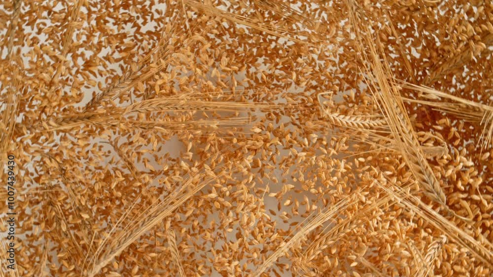 Super Slow Motion Shot of Barley Ears and Grains Flying and Rotating Towards Camera at 1000fps. Super Slow Motion Shot of Barley Ears and Grains Flying and Rotating Towards Camera at 1000fps.