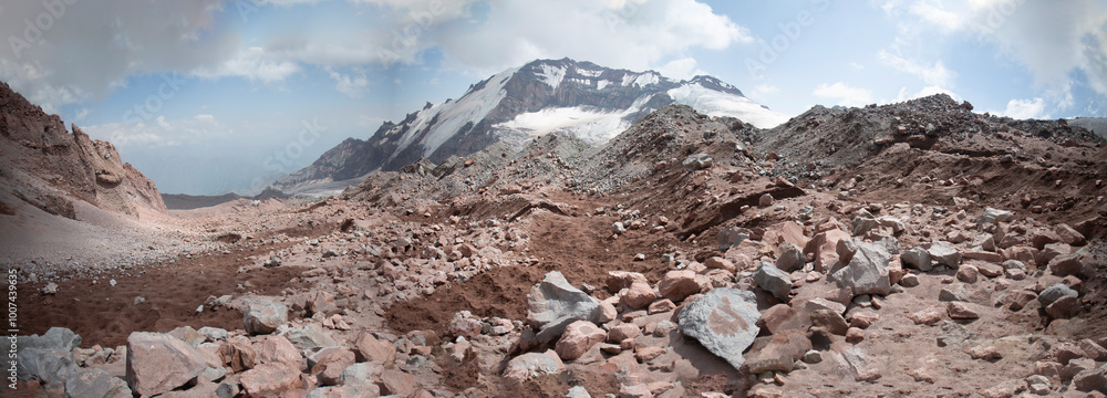 Eroded Elegance of mount Kazbegi: The interplay of ice and rock creates a harmonious composition of contrasting elements.