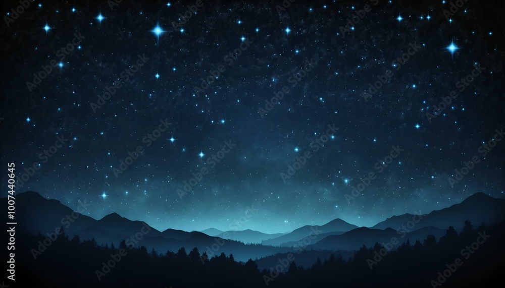 Obraz premium Starry night sky with mountains and a serene landscape for decorative background