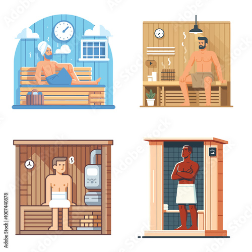 set collection flat design sauna illustration vector