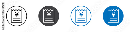 Invoice yen icon Isolated on white background vector set