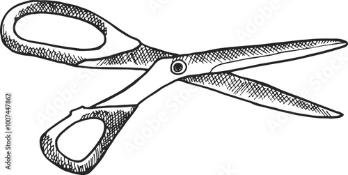 Hand drawn scissors. Sharp tool ink sketch