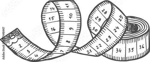 Measurement tape engraving. Tailor tool. Seamstress symbol