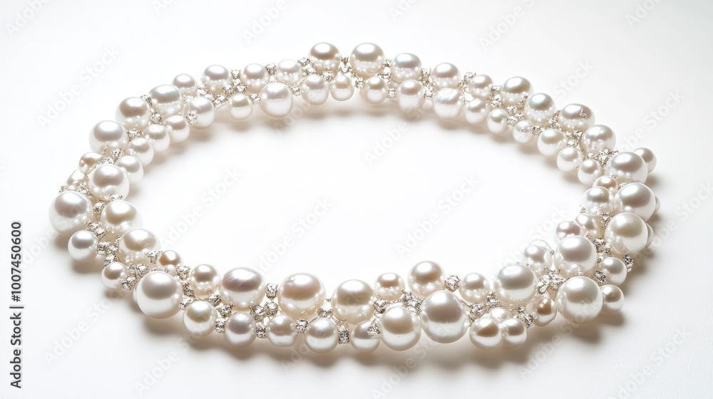 A captivating array of pearls arranged in a circular trail, creating a beautiful and luxurious display on a clean white background A captivating array of pearls arranged in a circular trail, creating a beautiful and luxurious display on a clean white background