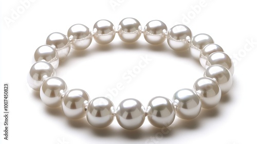 A dazzling array of lustrous pearls forming a circular pattern, set on a clean white background, evoking elegance and refinement