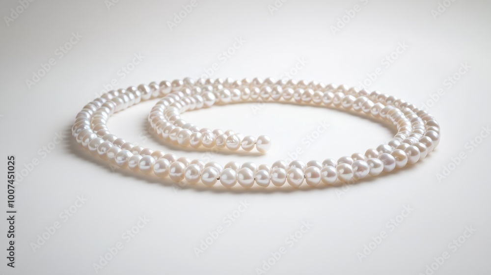 A luxurious display of pearls arranged in a circular trail on a white background, creating an elegant and refined visual of timeless beauty A luxurious display of pearls arranged in a circular trail on a white background, creating an elegant and refined visual of timeless beauty