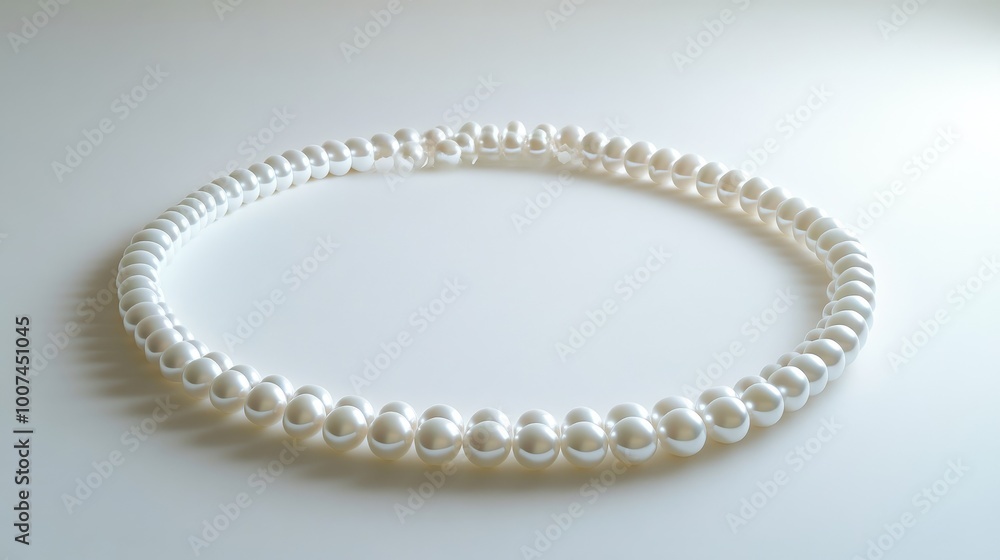 A luxurious display of pearls arranged in a circular trail on a white background, creating an elegant and refined visual of timeless beauty A luxurious display of pearls arranged in a circular trail on a white background, creating an elegant and refined visual of timeless beauty